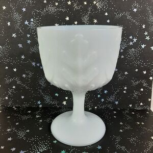 🛍FTD Vintage MilkGlass Goblet Style Planter Oak Leaf Motifs